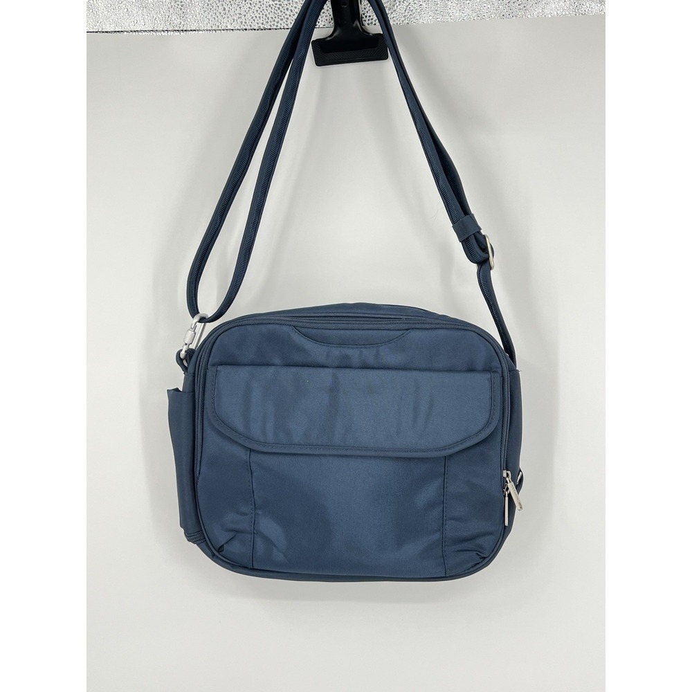 Travelon Blue Crossbody Bag lots of Pockets EUC Travel Commute Vacation Cruise
